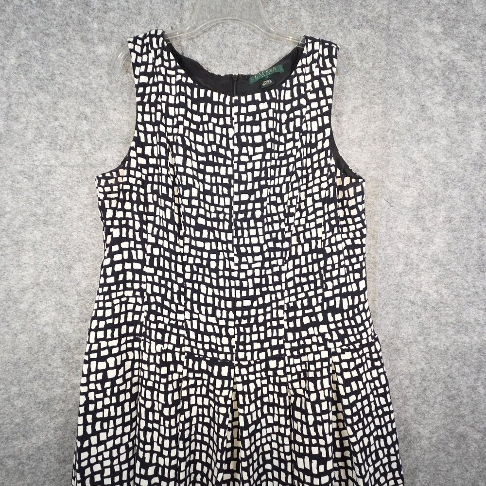 Lauren Ralph Lauren Sleeveless Fit & Flare Dress Size 16 Black White Preppy - Picture 3 of 9